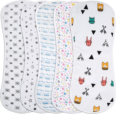 Baby 5 Pack Soft Jersey Padded Burp Cloths