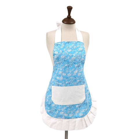 Aqua Fish Blue 100% Cotton Ladies 1 Pack Frill Bib Apron