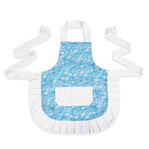 Aqua Fish Blue 100% Cotton Ladies 1 Pack Frill Bib Apron