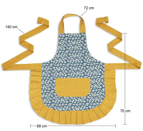 Aqua Floral Blue Mustard 100% Cotton Ladies 1 Pack Frill Bib Apron