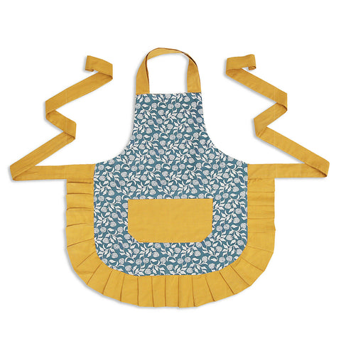 Aqua Floral Blue Mustard 100% Cotton Ladies 1 Pack Frill Bib Apron