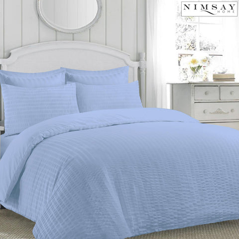 Jasmine Blue TC142 Non Iron Seersucker Duvet Cover Set