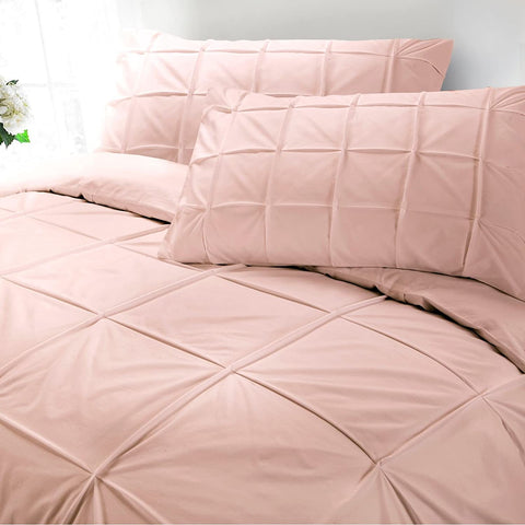 Cartier Blush 100% Cotton 200 Thread Percale Pintuck Soft Duvet Cover Set