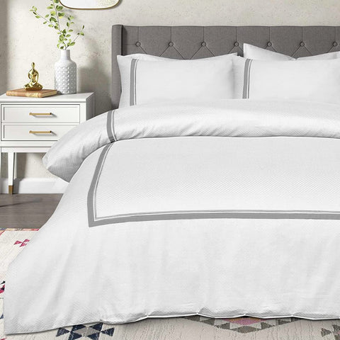 Chrono White Embroidered Duvet Cover Set