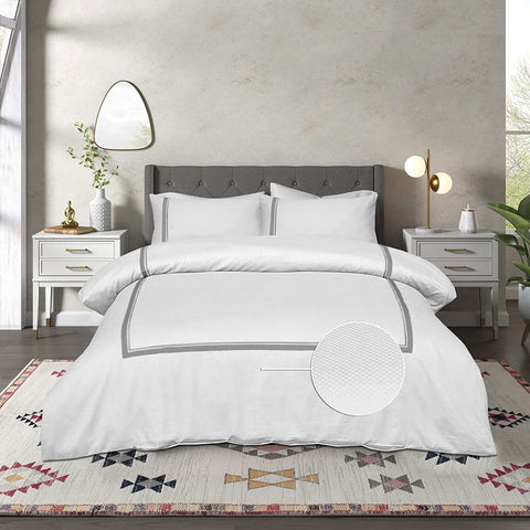 Chrono White Embroidered Duvet Cover Set