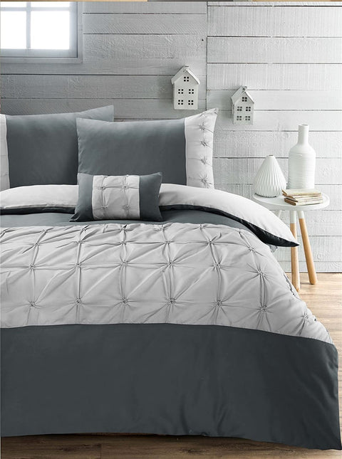 Jones Confection Embellished Pintuck Slate Dove Duvet Cover Set