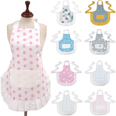 Polka Dot Pink 100% Cotton Ladies 1 Pack Frill Bib Apron