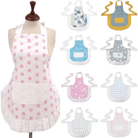 Polka Dot Grey 100% Cotton Ladies 1 Pack Frill Bib Apron