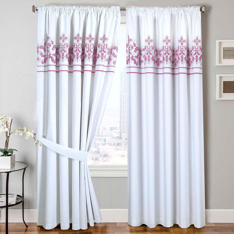 Antalia Embroidered Pencil Pleat Curtains Set