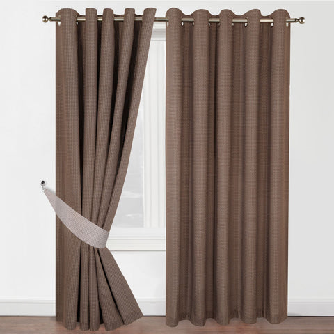 Christian Chocolate Geometric Eyelet Curtains Set