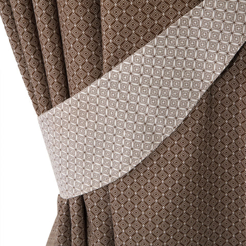 Christian Chocolate Geometric Eyelet Curtains Set