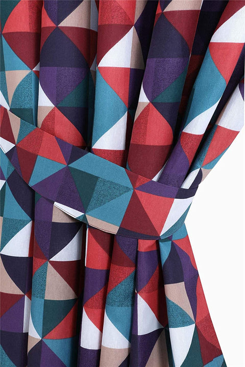 Diamond Geometric Lined Eyelet Curtain Pair Set