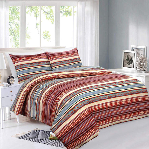 Multi Stripes Bohemian Multicoloured 100% Cotton TC124 Duvet Cover Set