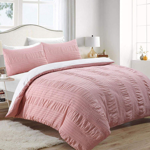 Serina Pink TC144 Non Iron Seersucker Duvet Cover Set