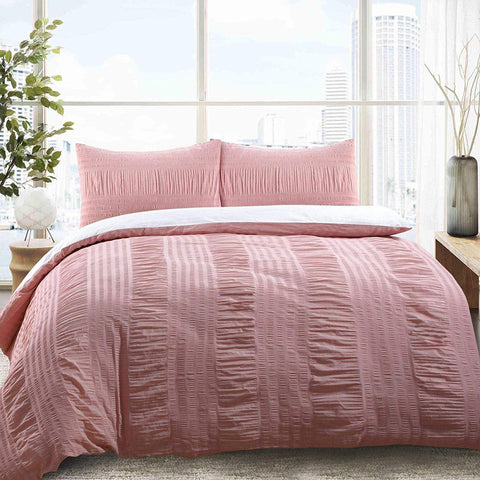 Serina Pink TC144 Non Iron Seersucker Duvet Cover Set