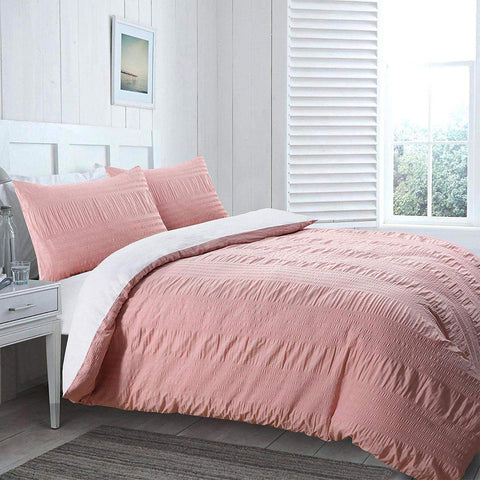 Serina Pink TC144 Non Iron Seersucker Duvet Cover Set
