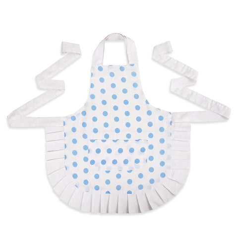 Polka Dot Blue 100% Cotton Ladies 1 Pack Frill Bib Apron