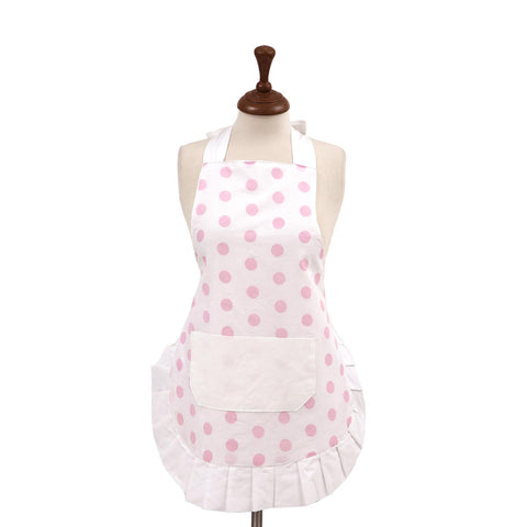 Polka Dot Pink 100% Cotton Ladies 1 Pack Frill Bib Apron