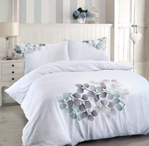 Roseburg Retro Leaf Floral Embroidered Luxury TC180 Percale Duvet Cover Set