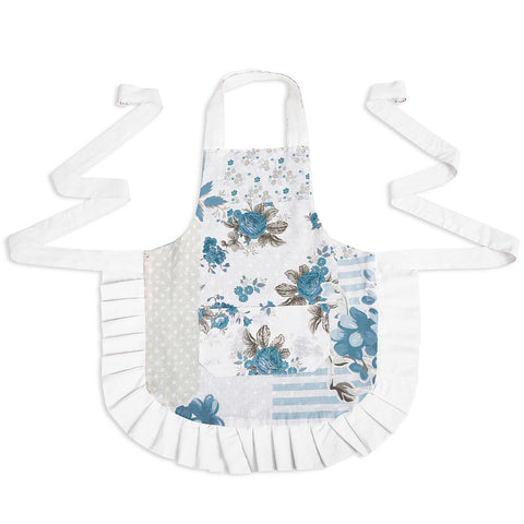 Rose Floral Blue 100% Cotton Ladies 1 Pack Frill Bib Apron