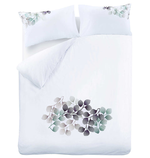 Roseburg Retro Leaf Floral Embroidered Luxury TC180 Percale Duvet Cover Set