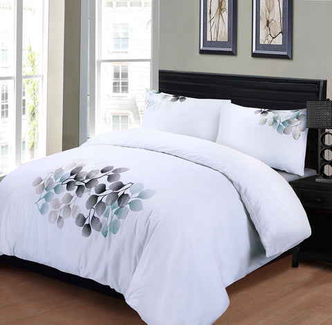 Roseburg Retro Leaf Floral Embroidered Luxury TC180 Percale Duvet Cover Set