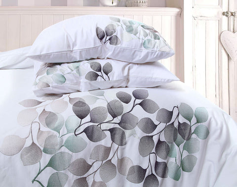 Roseburg Retro Leaf Floral Embroidered Luxury TC180 Percale Duvet Cover Set