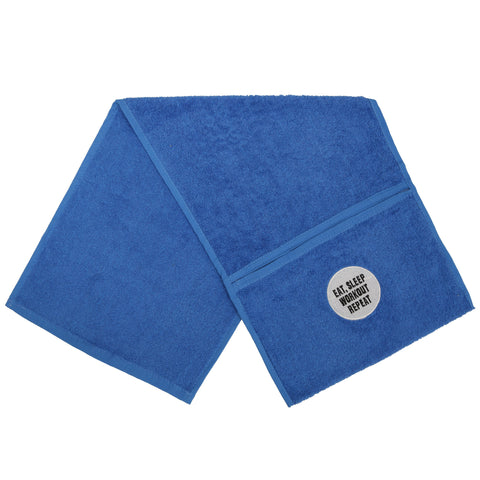 Egyptian Cotton 600GSM Embroidered Slogan Pocket Zip Royal Blue Gym Towel