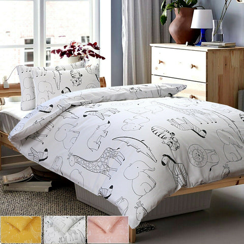 Safari Animals White 100% Cotton Toddler Duvet Set