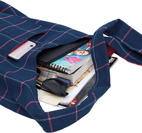 Royal Blue Checked 100% Cotton Women Crossbody Shoulder Bag
