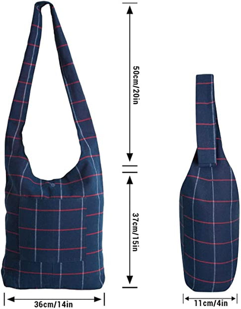 Royal Blue Checked 100% Cotton Women Crossbody Shoulder Bag
