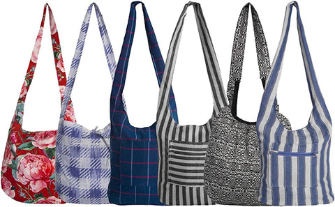 Royal Blue Checked 100% Cotton Women Crossbody Shoulder Bag