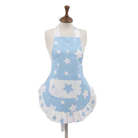 Stars Blue 100% Cotton Ladies 1 Pack Frill Bib Apron