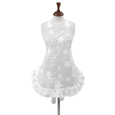 Stars Grey 100% Cotton Ladies 1 Pack Frill Bib Apron
