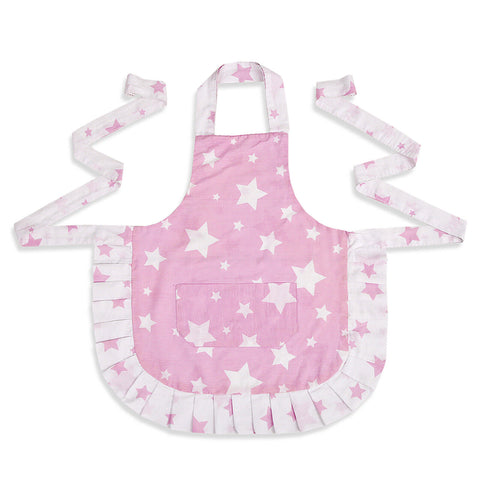 Stars Pink 100% Cotton Ladies 1 Pack Frill Bib Apron
