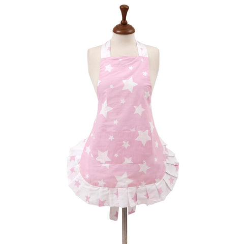 Stars Pink 100% Cotton Ladies 1 Pack Frill Bib Apron