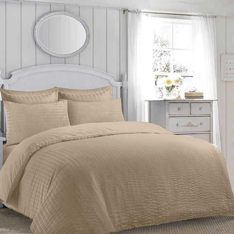 Jasmine Taupe TC142 Non Iron Seersucker Duvet Cover Set