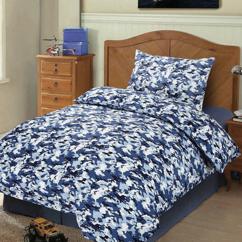Blue Camouflage Kids Duvet Cover Set
