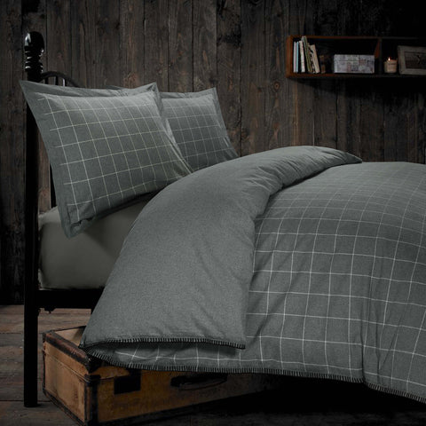 Melange Grey Check 100% Brushed Cotton Flannel Duvet Cover Set