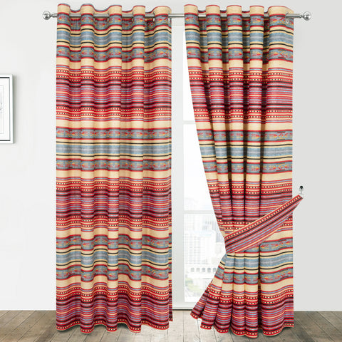 Boho Multicoloured Striped Eyelet Curtains Set