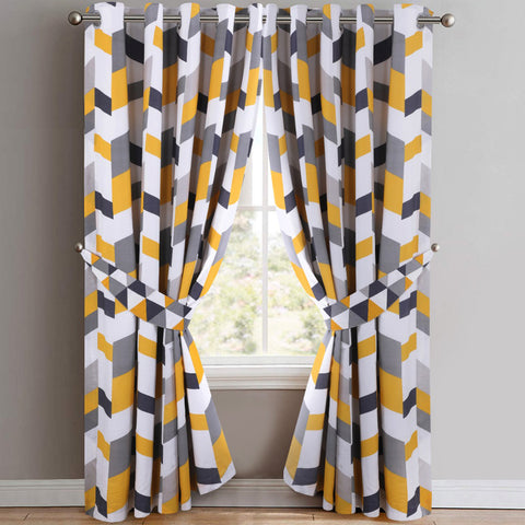 Quartz Striped Eyelet Curtains Set