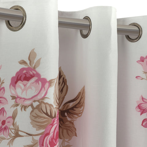 Rose Floral Pink Eyelet Curtains Set