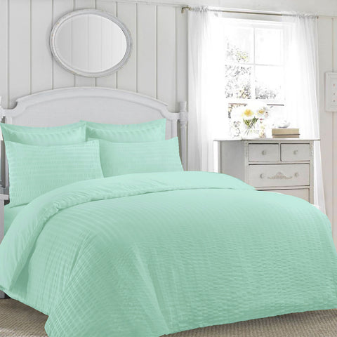 Jasmine Duck Egg TC142 Non Iron Seersucker Duvet Cover Set