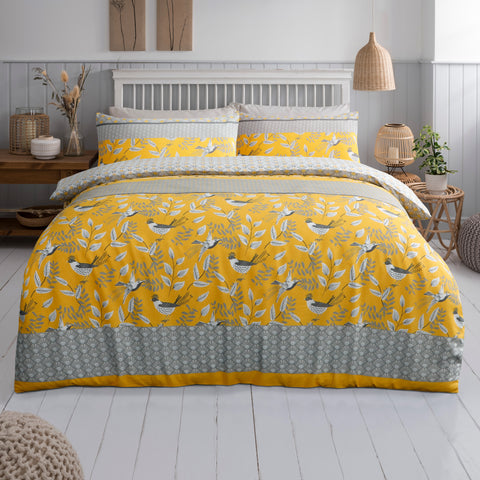 Nimsay Home® Birds Duvet Cover Yellow Grey Bedding Set