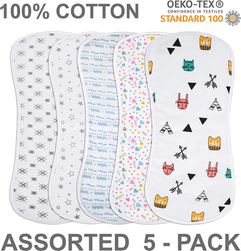 Baby 5 Pack Soft Jersey Padded Burp Cloths