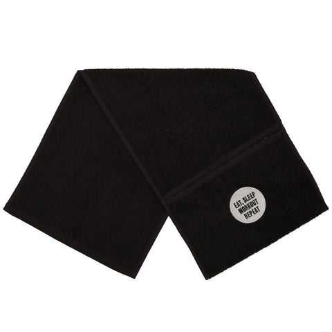 Egyptian Cotton 600GSM Embroidered Slogan Pocket Zip Black Gym Towel