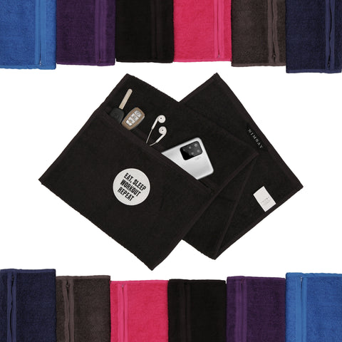 Egyptian Cotton 600GSM Embroidered Slogan Pocket Zip Black Gym Towel