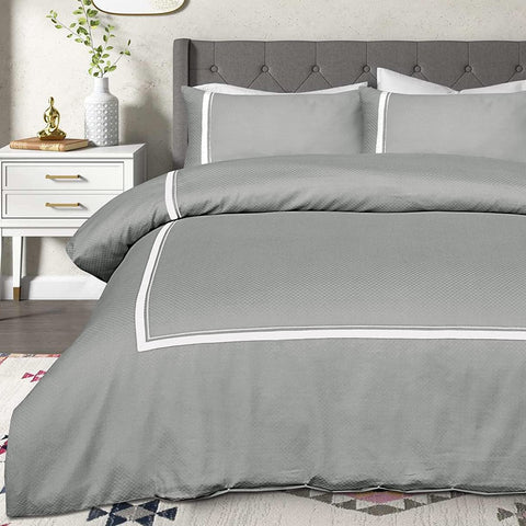 Chrono Grey Embroidered Duvet Cover Set