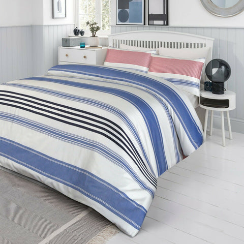 Eli Luxury Woven Stripe Blue Soft 100% Cotton Duvet Cover Set