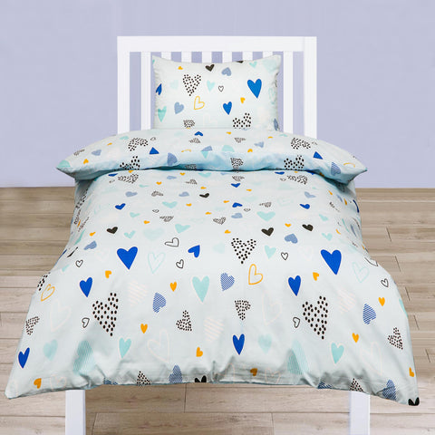 Hearts Blue Toddlers Duvet Cover Set